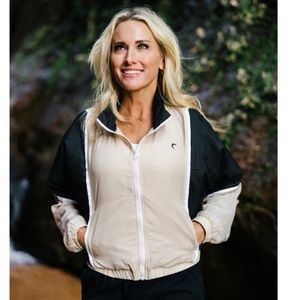 ZYIA Block Zipper Bomber Jacket Black and Tan Retro XXL